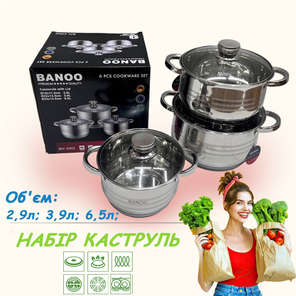 Набір каструль з нержавіючої сталі Banoo 3в1