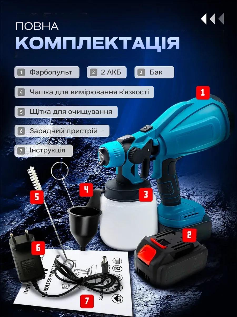 Комплектація акумуляторного фарбопульта