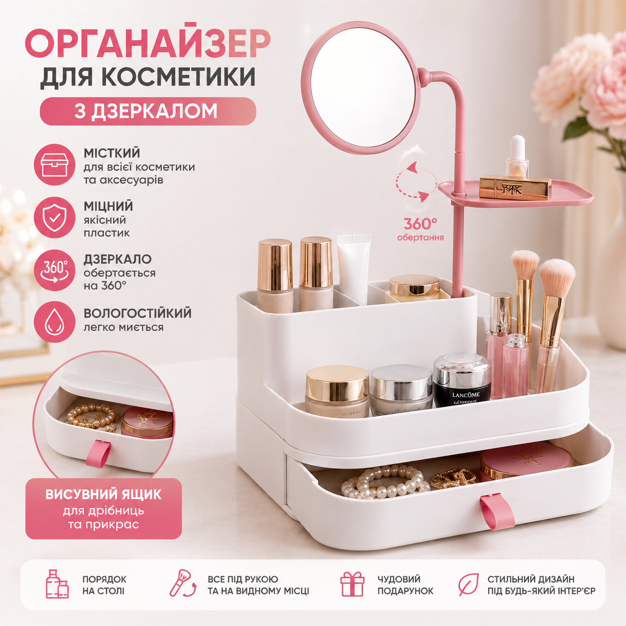 Органайзер для косметики 7009 з дзеркалом