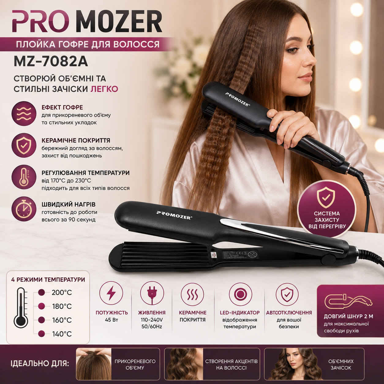 Плойка гофре Mozer MZ-7082A для прикорневого объема волос