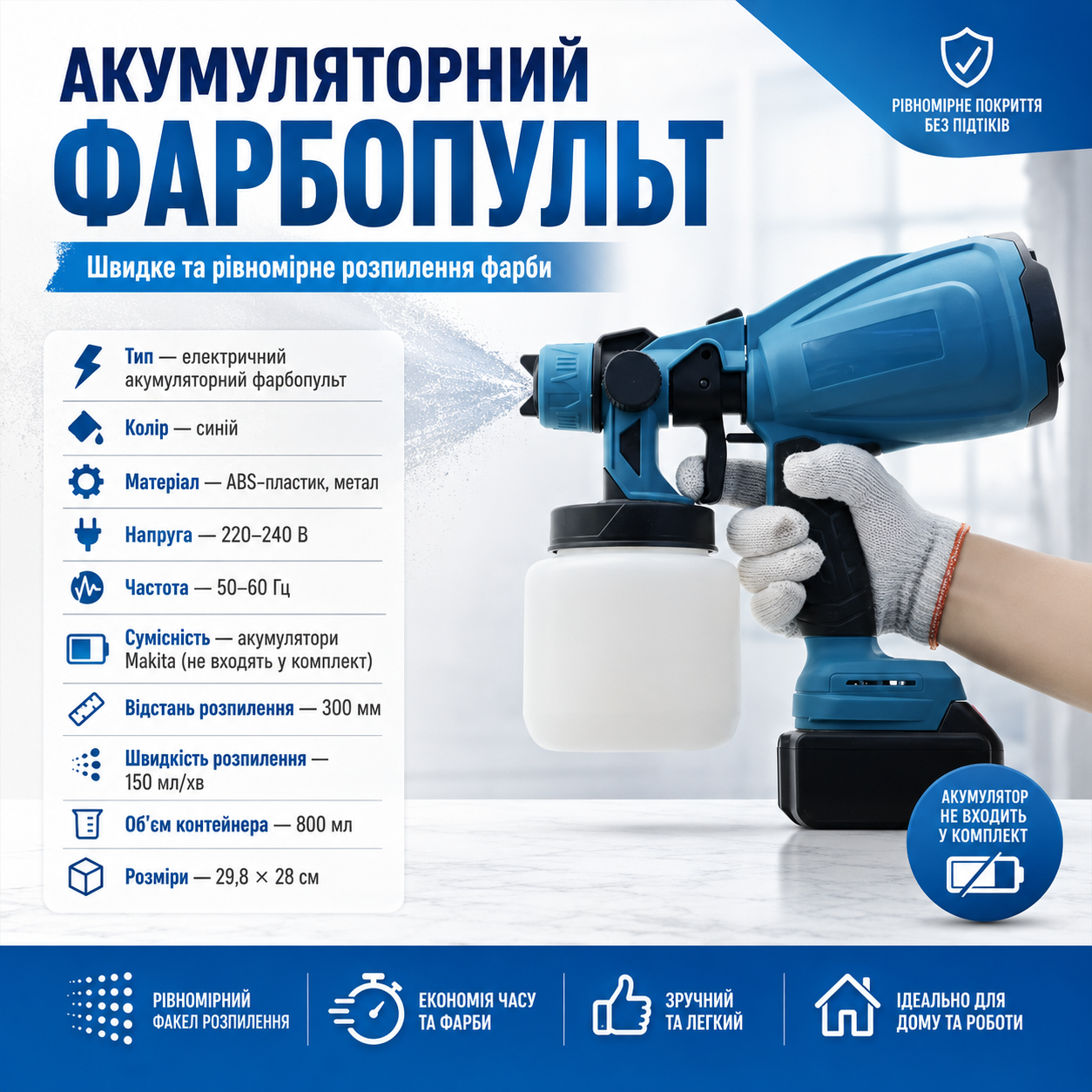 Аккумуляторный краскопульт для аккумуляторов Makita