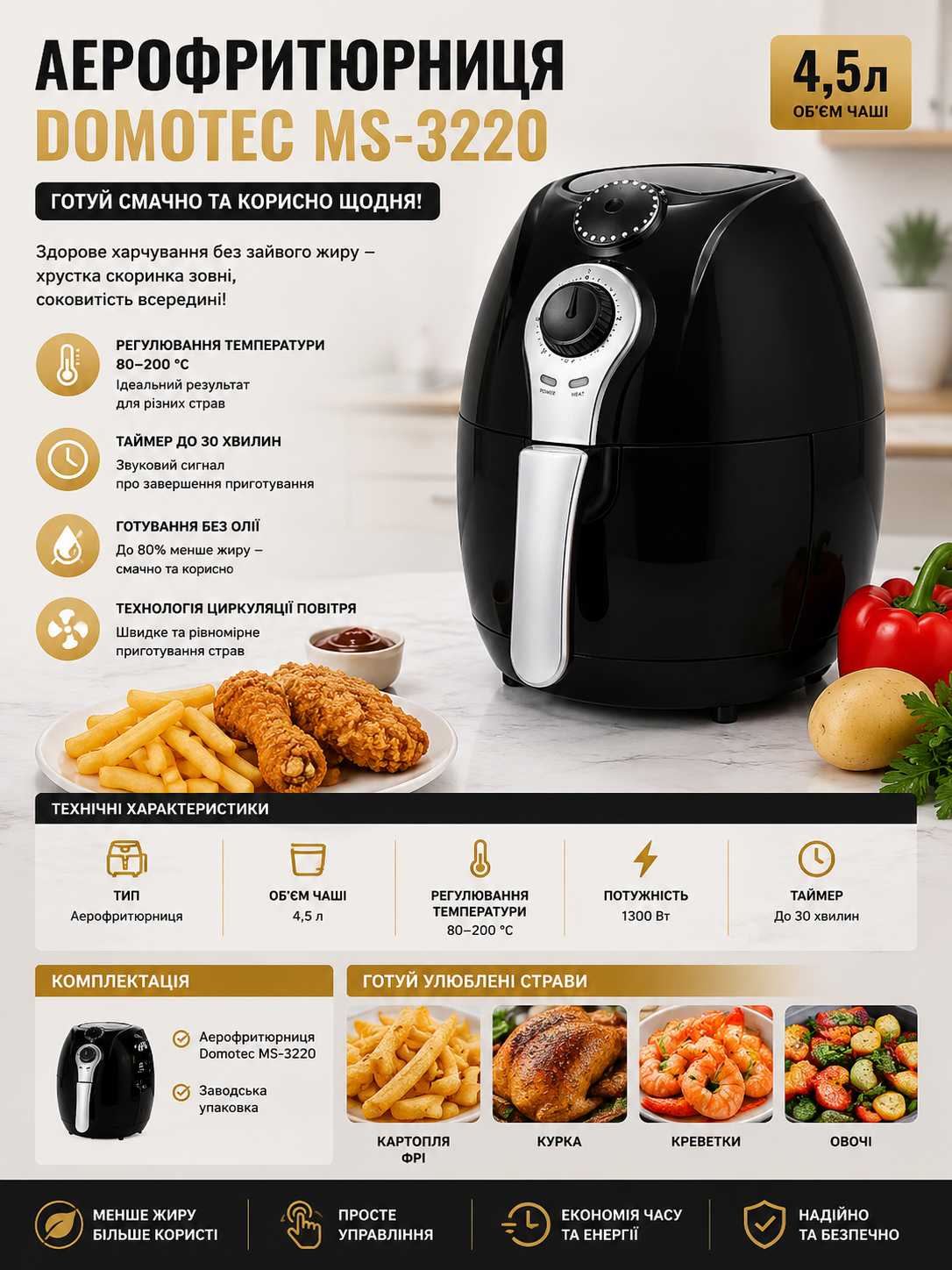 Аерофритюрниця Domotec MS-3220 купити Україна