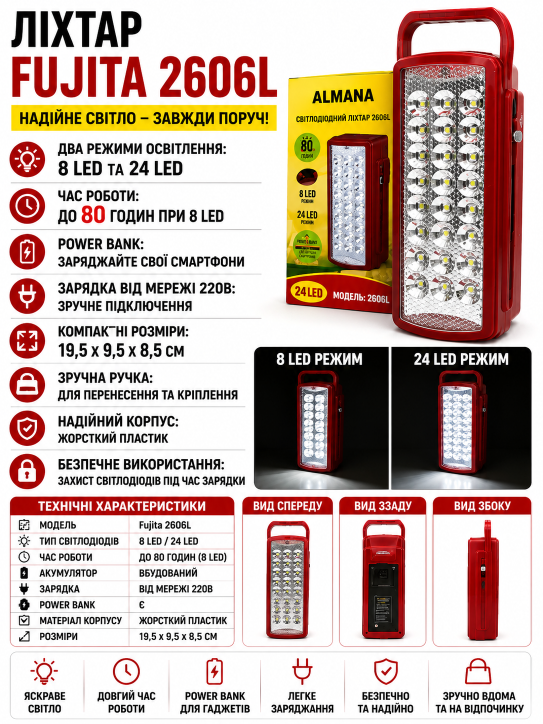 Аварийный фонарь Fujita 2606L купить Украина