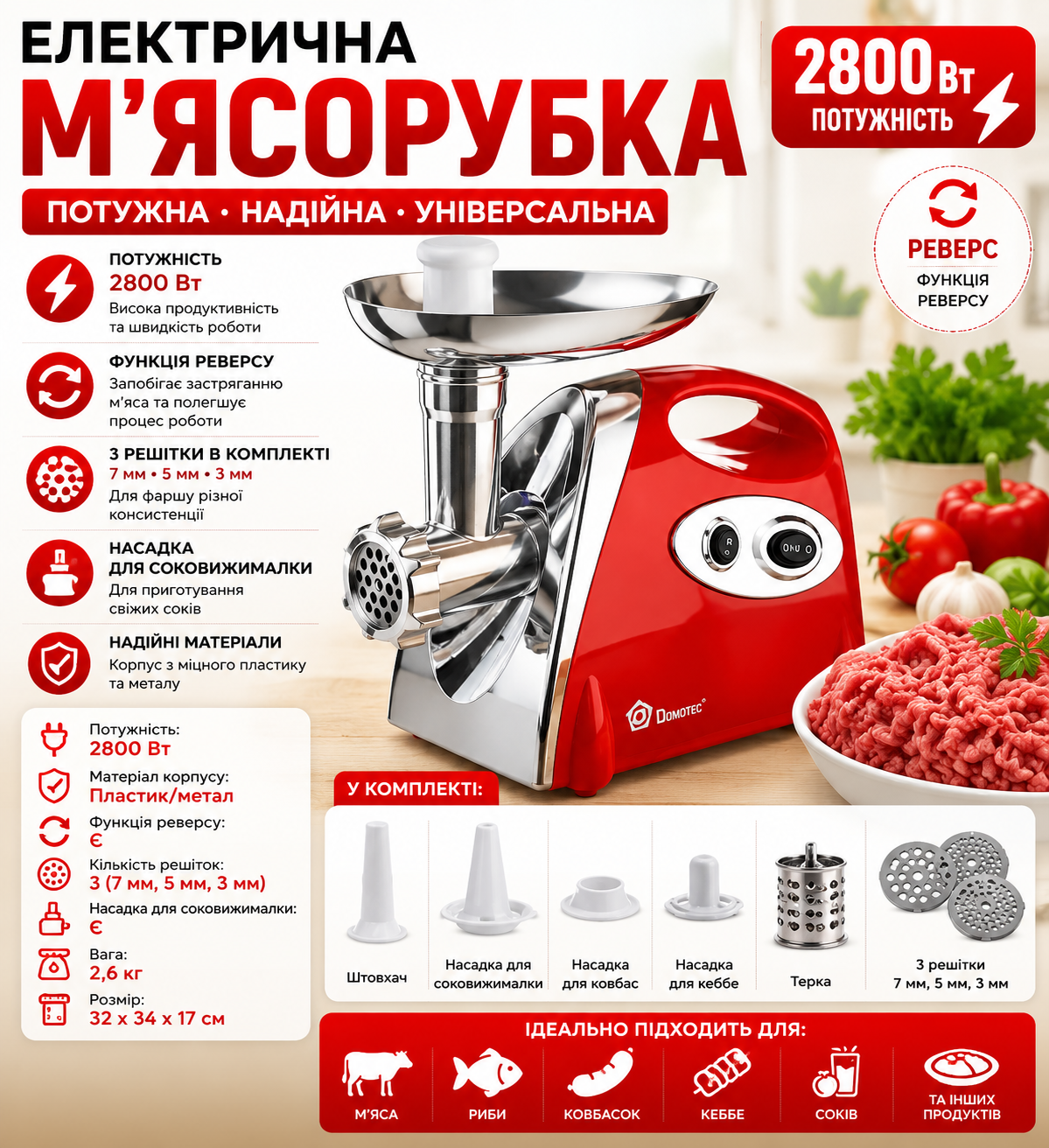 М'ясорубка Domotec MS-2019 купити Україна