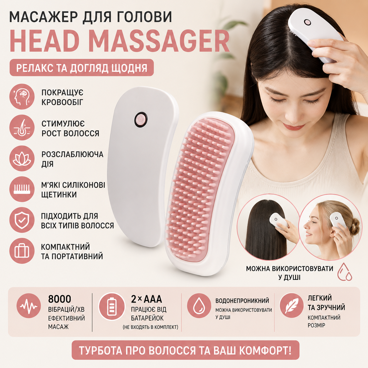 Електричний масажер для голови Head Massager з силіконовими щетинками