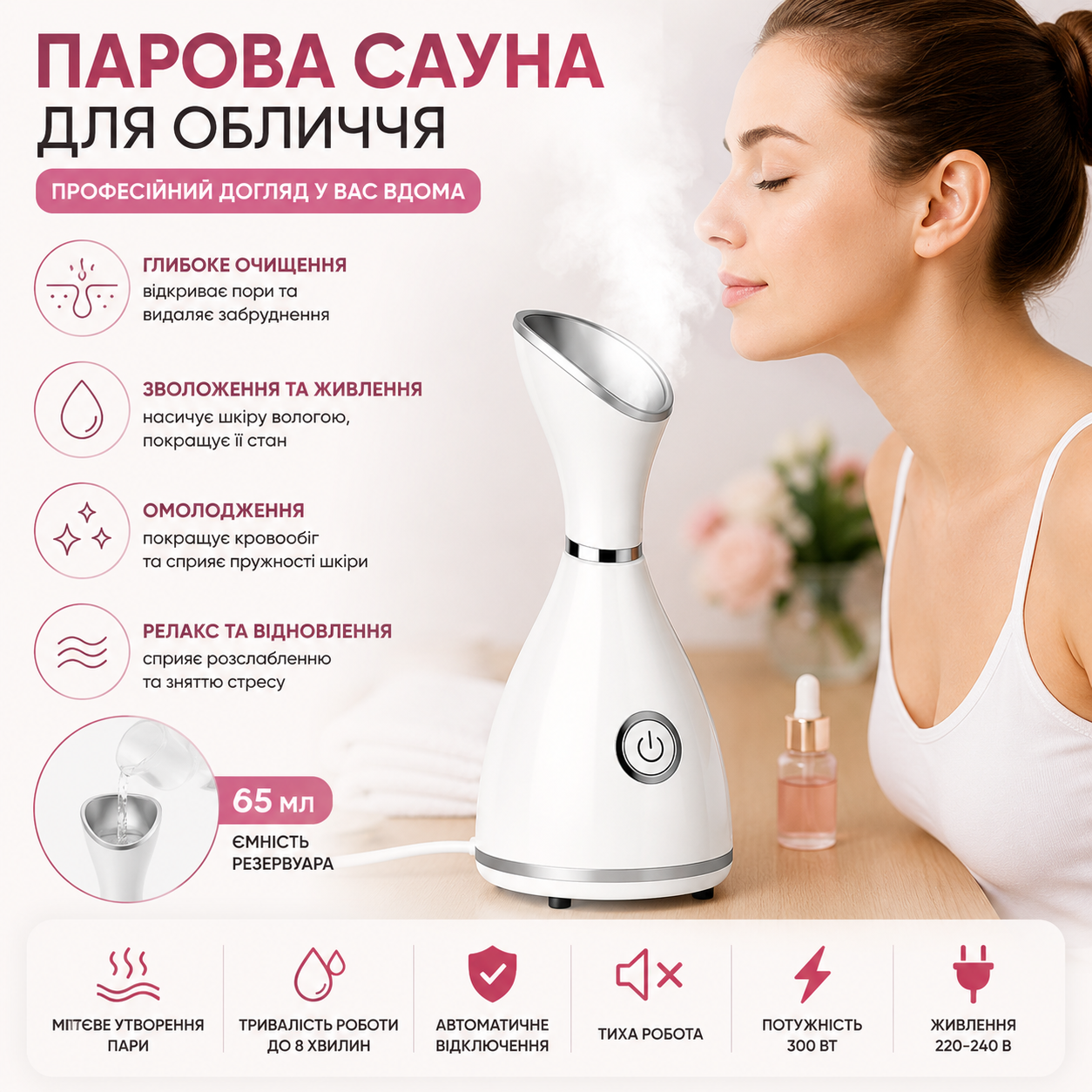 Паровая сауна для лица для очищения пор и увлажнения кожи