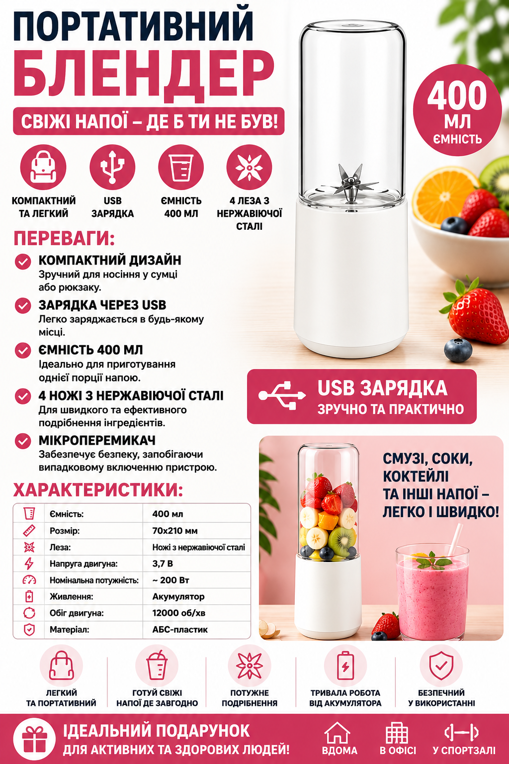 Портативний блендер купити Україна