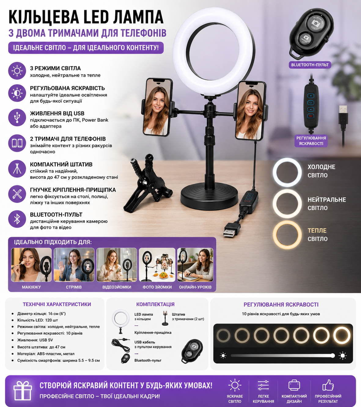 Кільцева LED-лампа 16 см