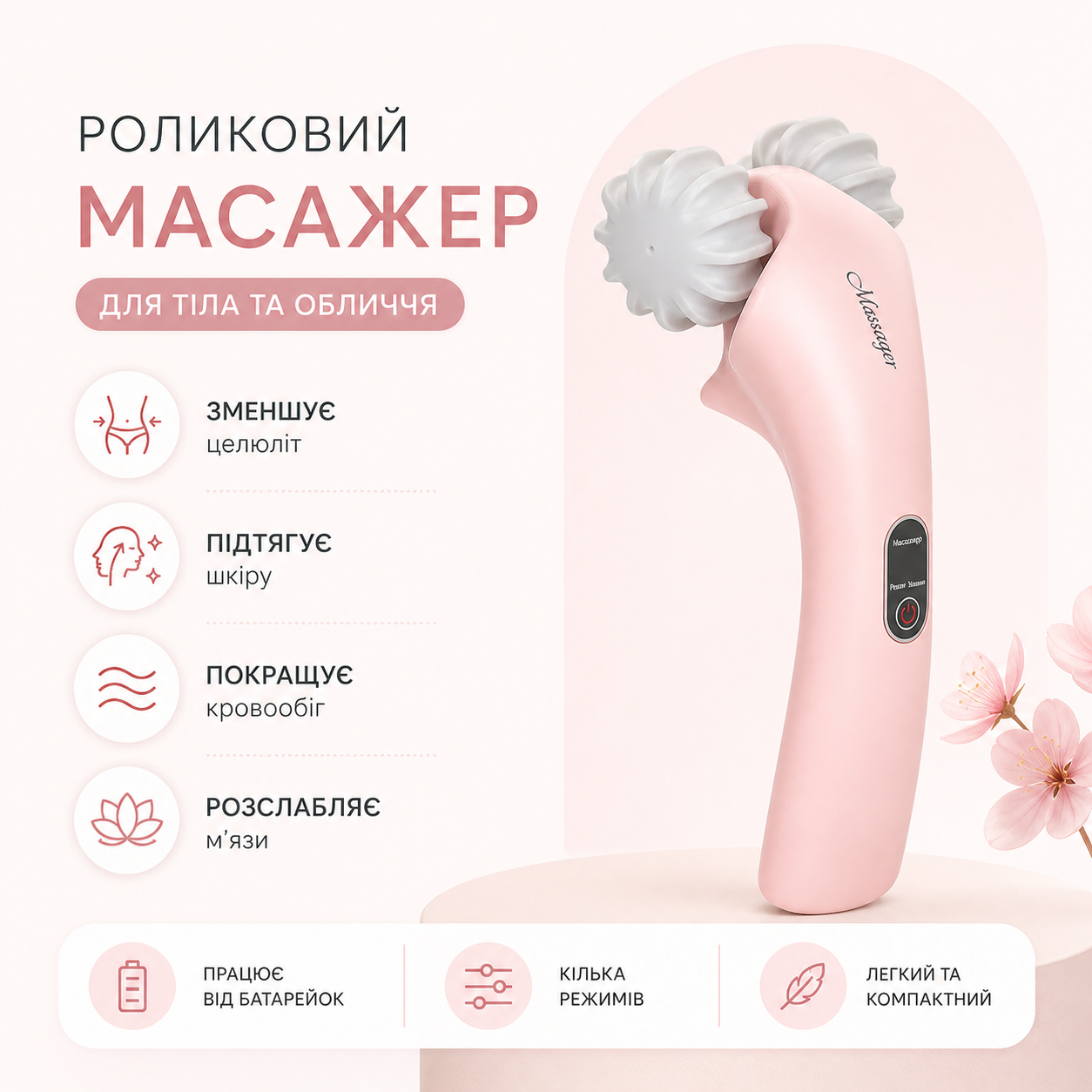 Роликовий масажер TV50042 антицелюлітний для тіла та обличчя