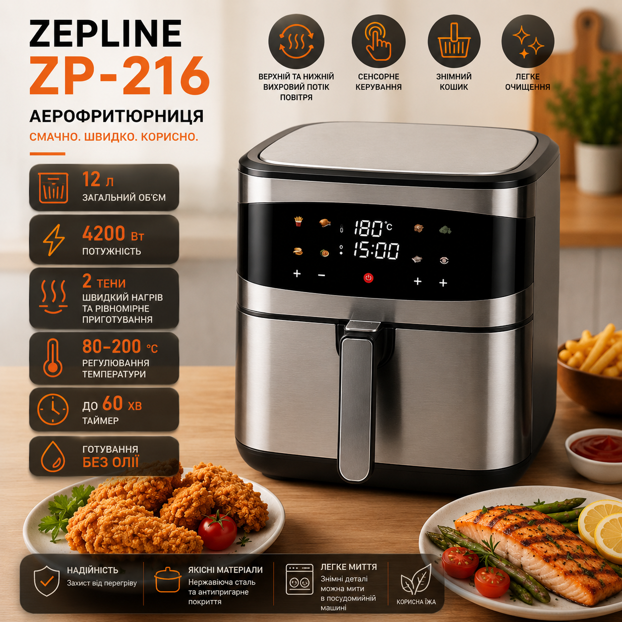 Аерофритюрниця Zepline ZP-216 12 літрів 4200 Вт
