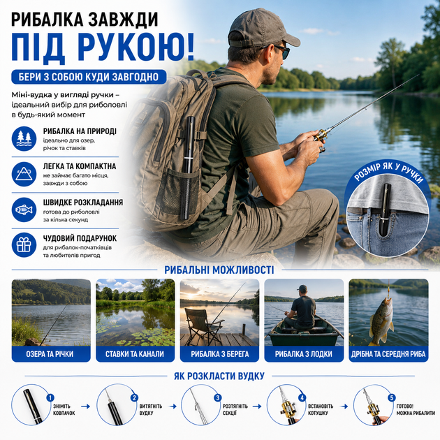 Карманная мини удочка Fish Rod in Pen Case купить Украина