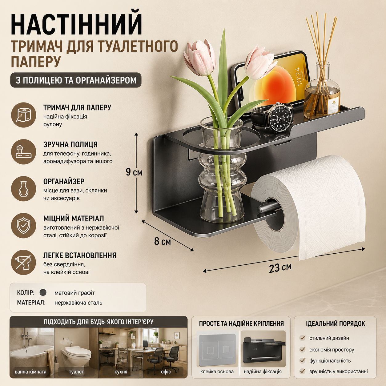 Тримач для туалетного паперу з поличкою купити Україна