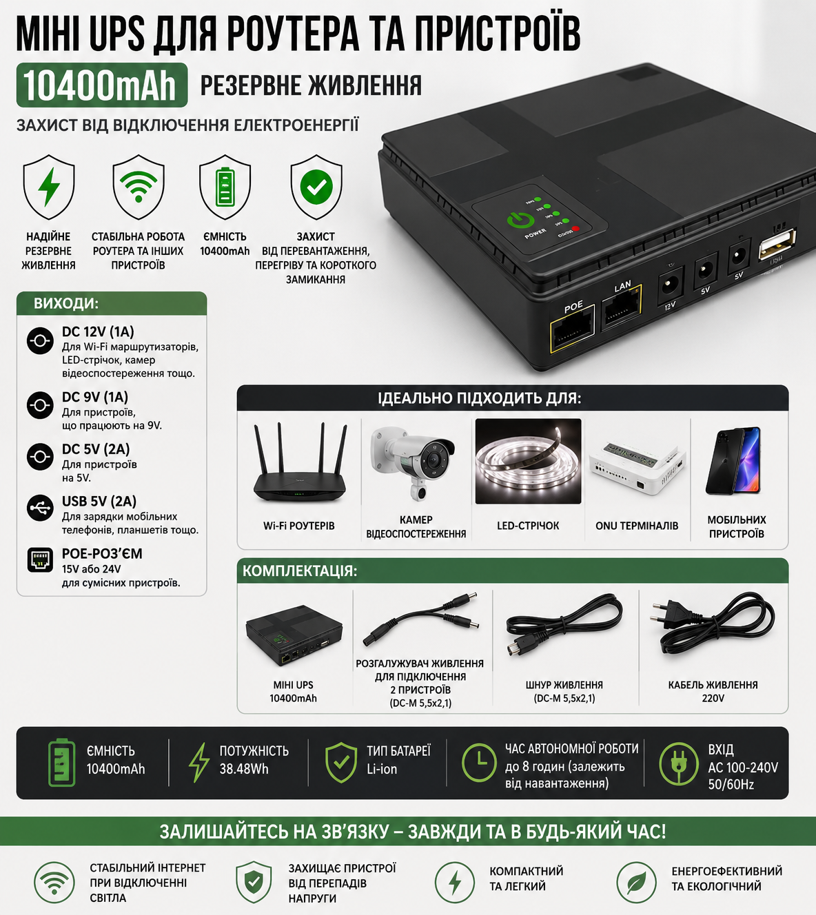 Міні UPS 10400 mAh