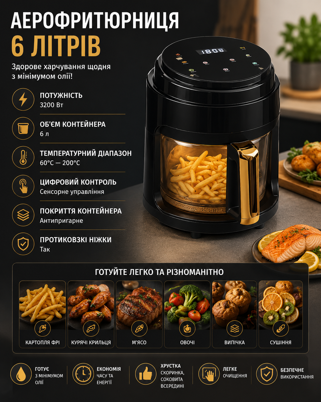 Аерофритюрниця Gold Diamond TK9905 купити Україна