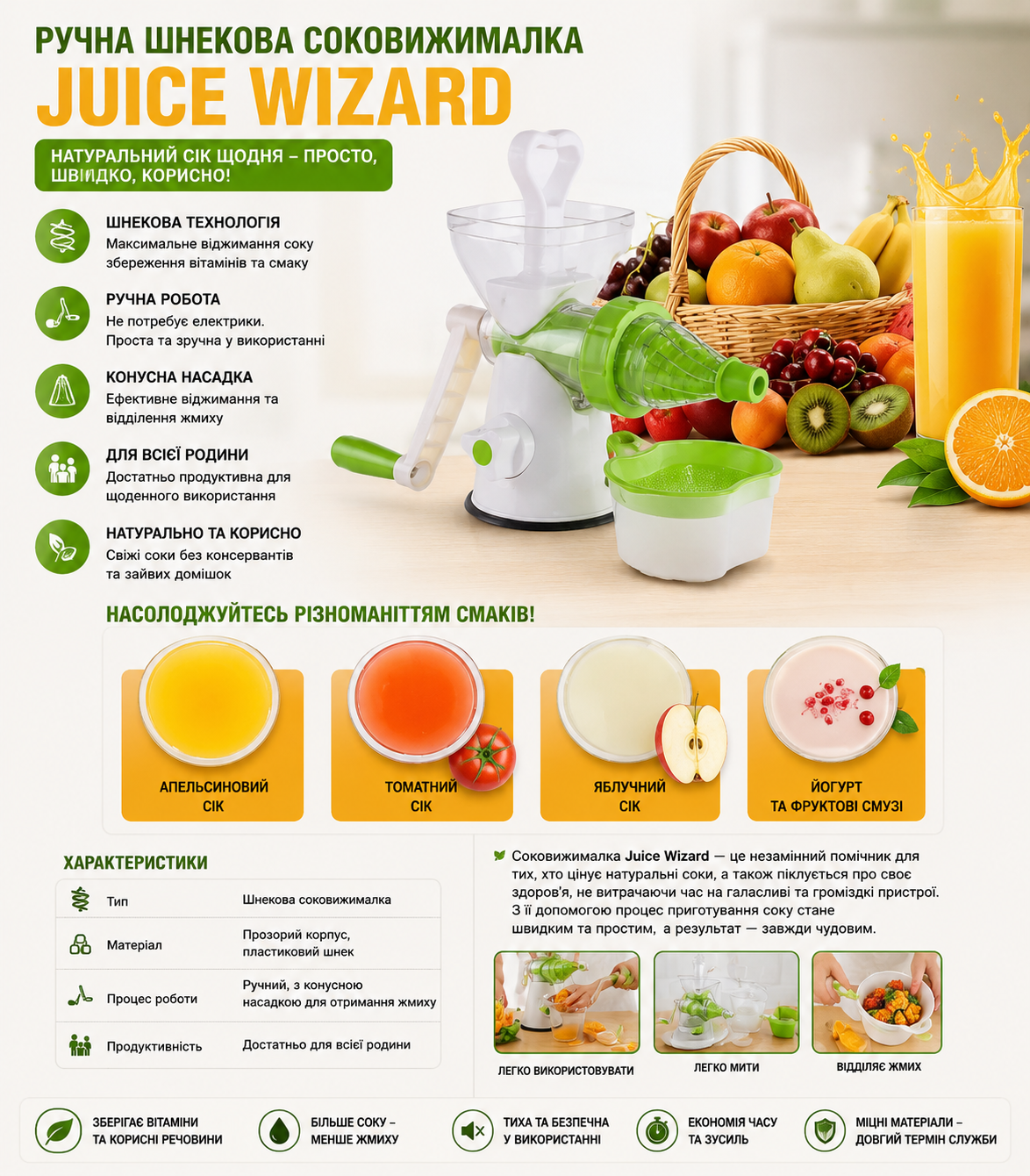 Шнековая соковыжималка Juice Wizard купить Украина