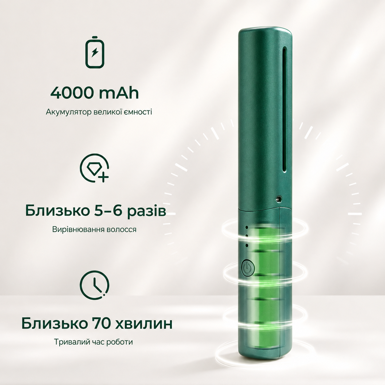 Бездротова акумуляторна щітка випрямляч 100 TK-23 2в1 керамічна для волосся 3 температурні режими негативні іони USB