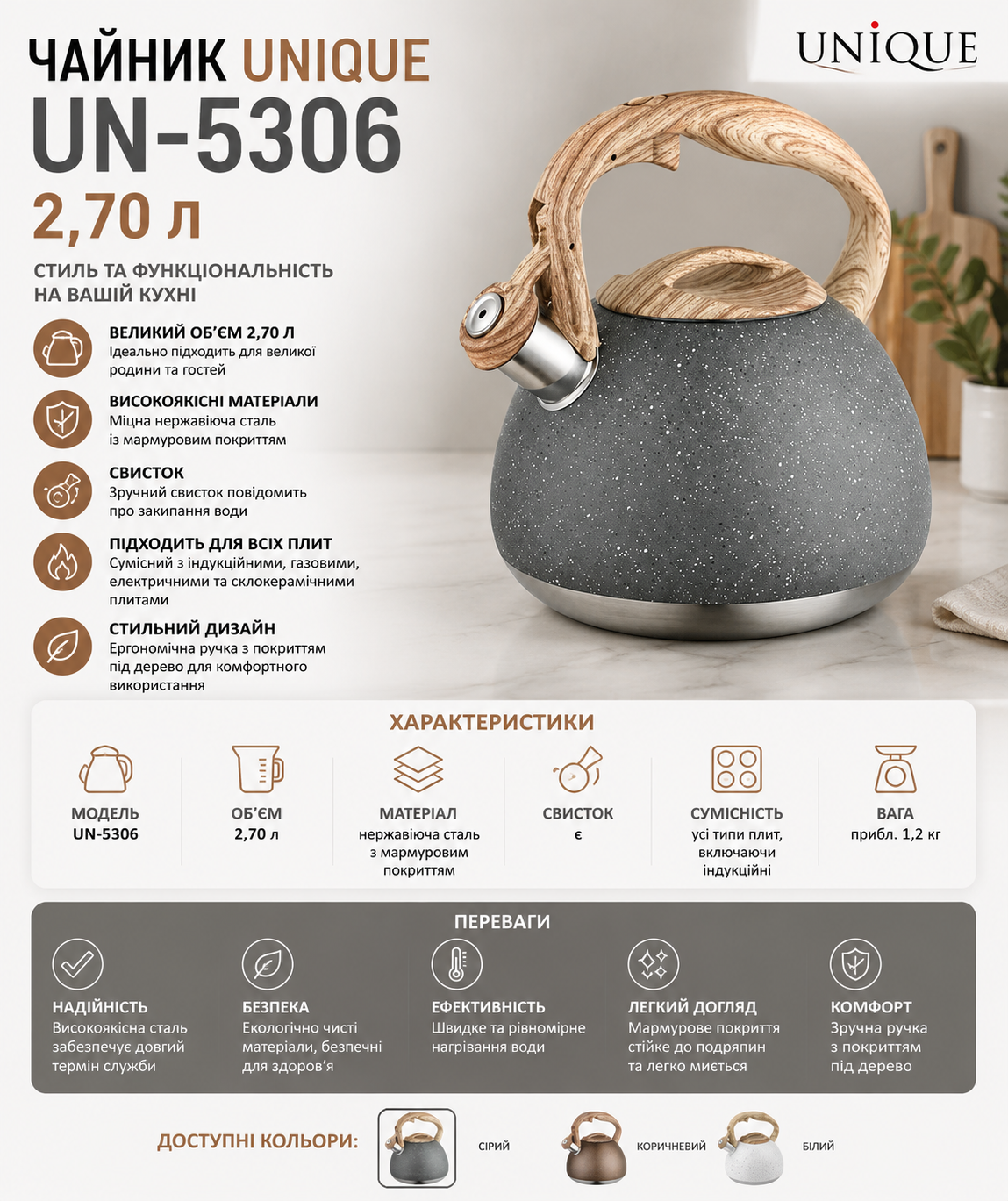 Чайник UNIQUE UN-5306 купити Україна