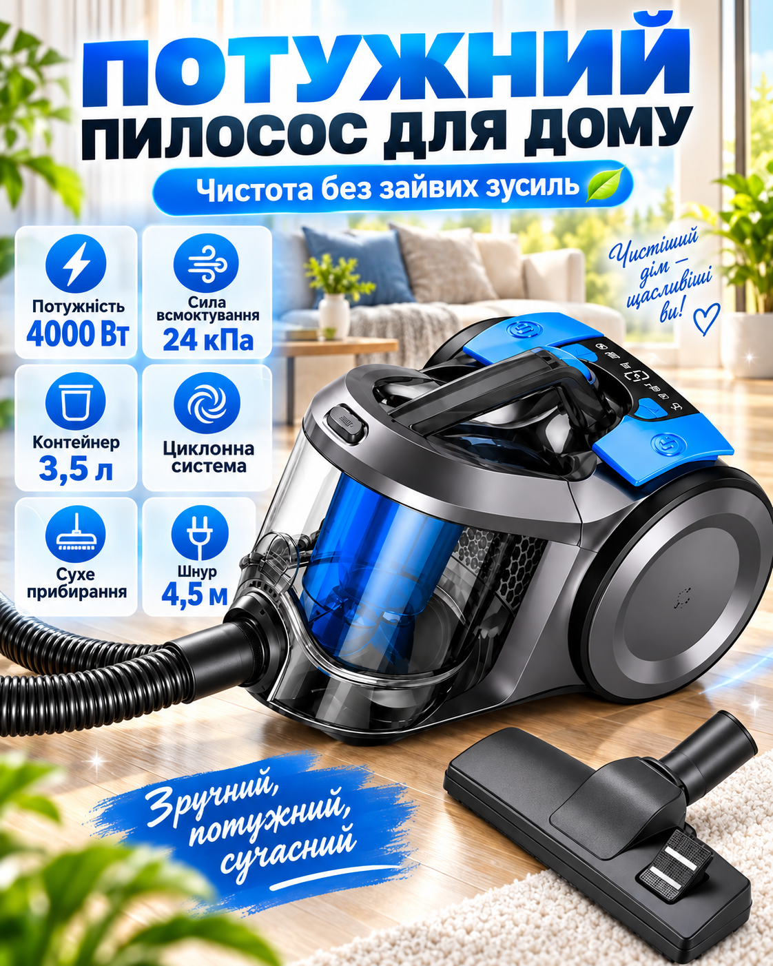Контейнерний пилосос LumaBella LB-63022 4000 Вт 24 кПа 3,5 л циклонна система червоний синій