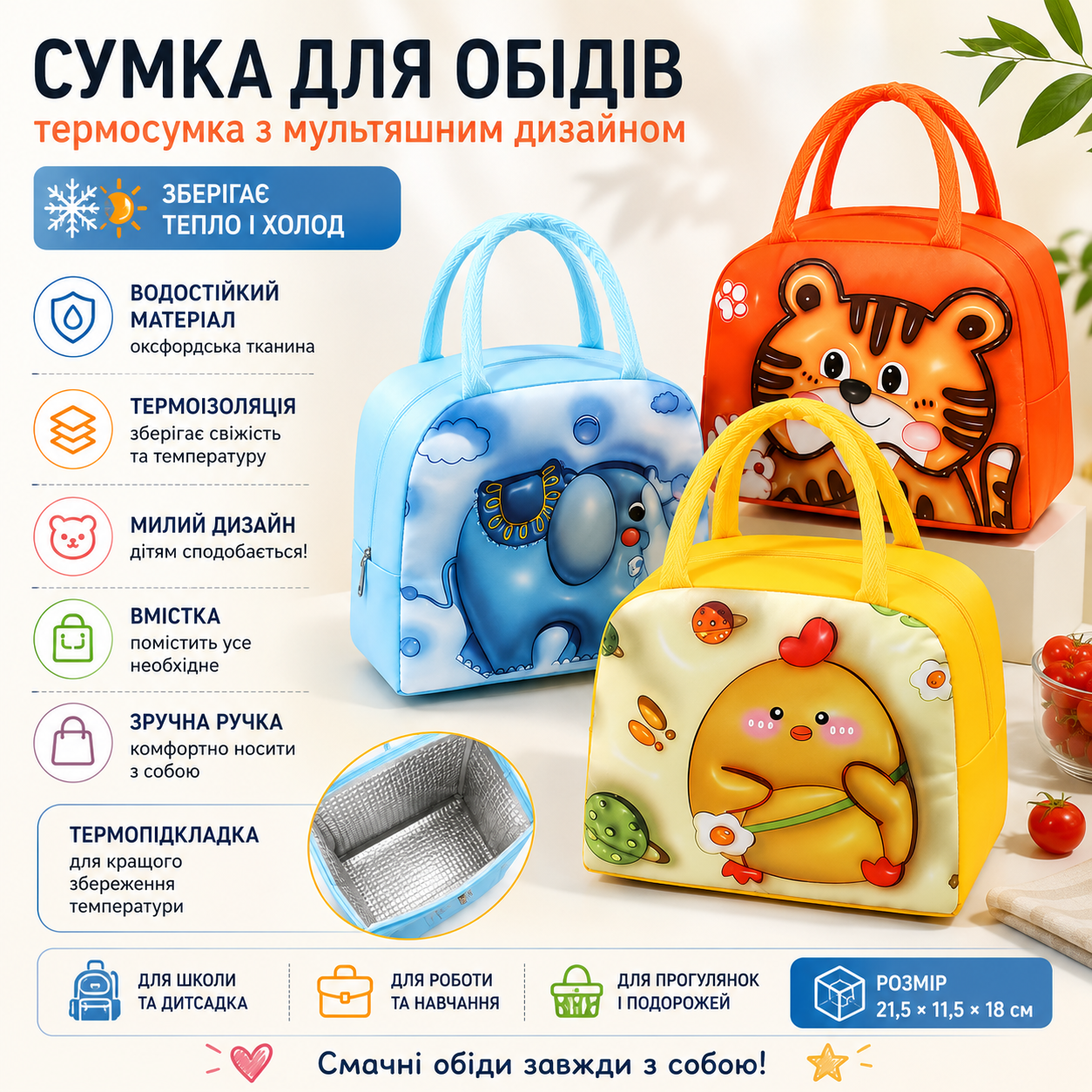 Детская термосумка для ланча с мультяшным дизайном