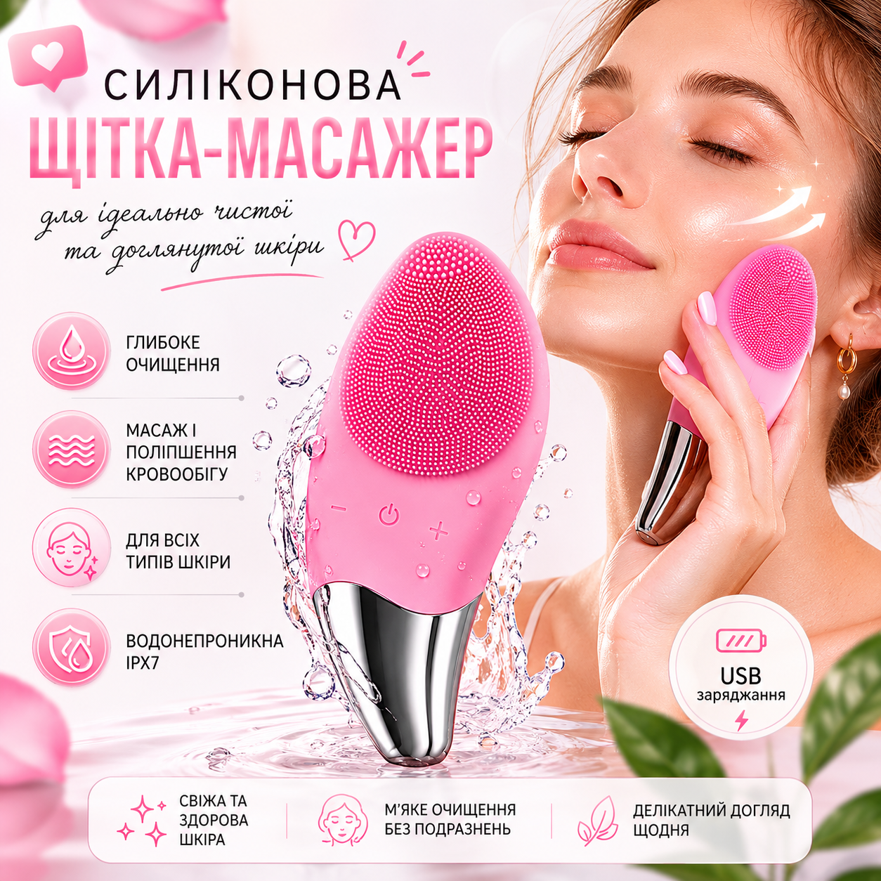 Электрическая силиконовая щетка-массажер для лица Sonic Facial Brush