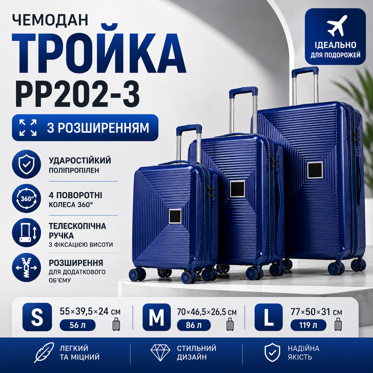 Набір валіз Трійка PP202-3