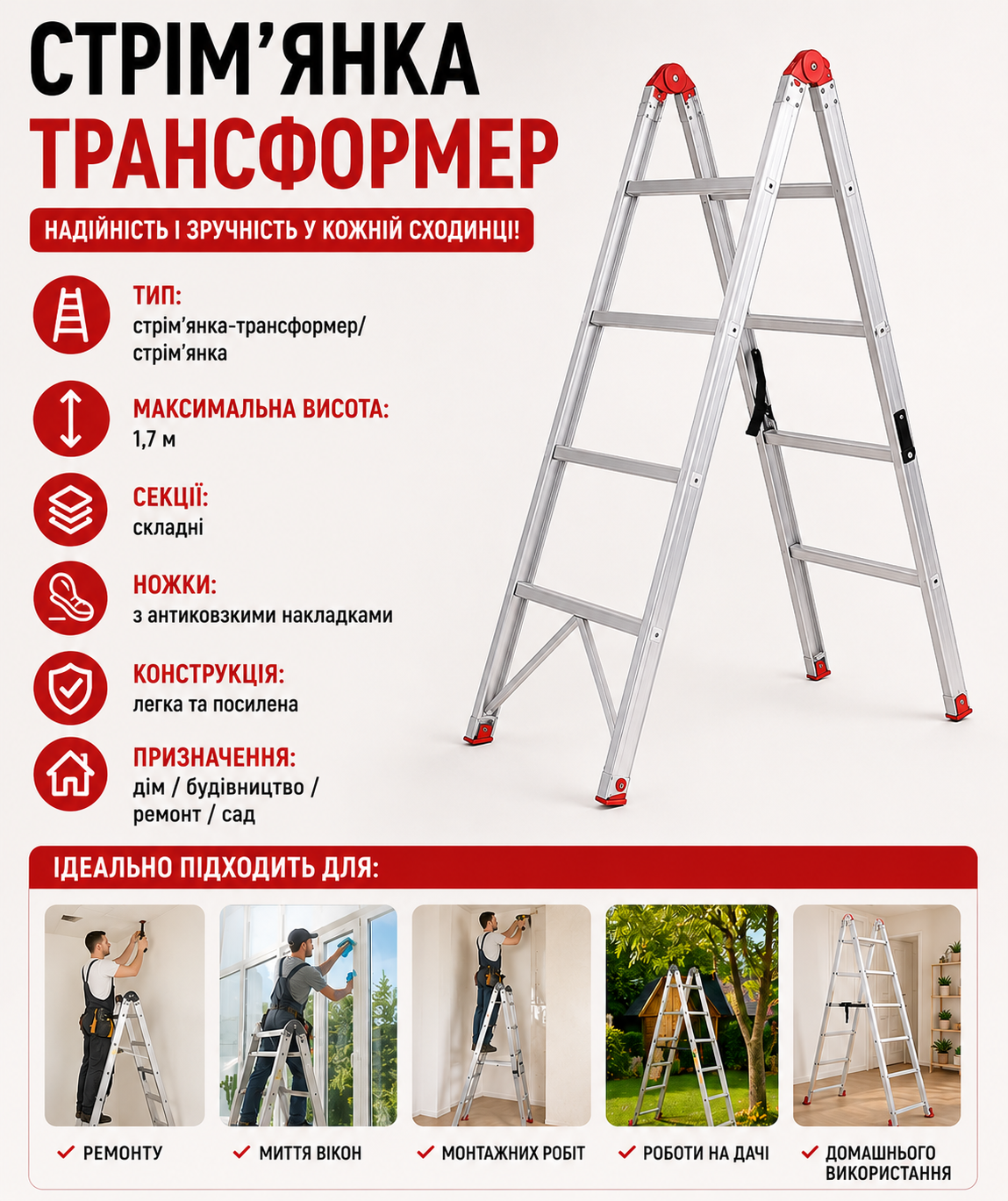 Драбина трансформер 1.7 м купити Україна