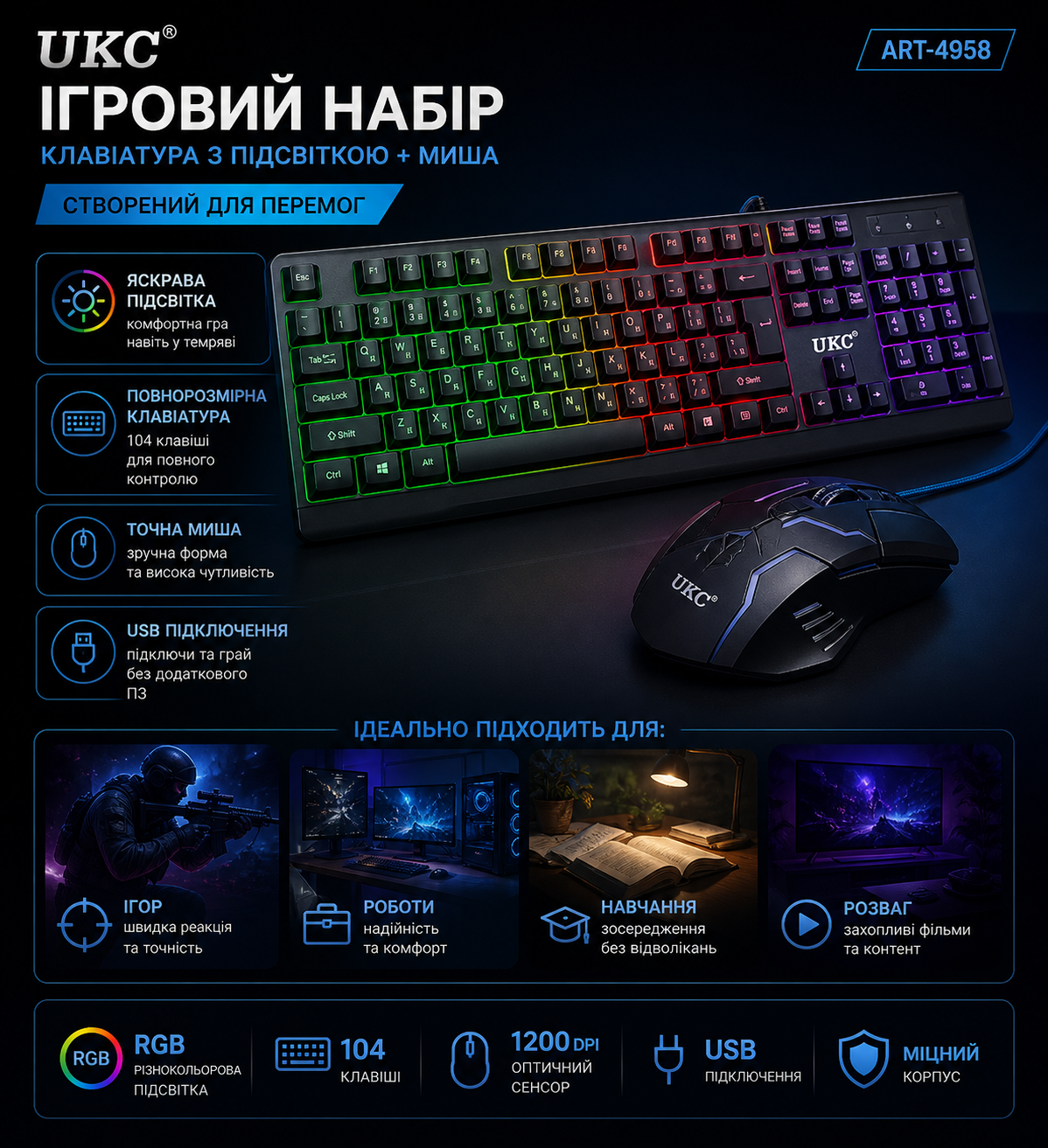 Игровая клавиатура и мышь UKC ZEUS M710 купить Украина