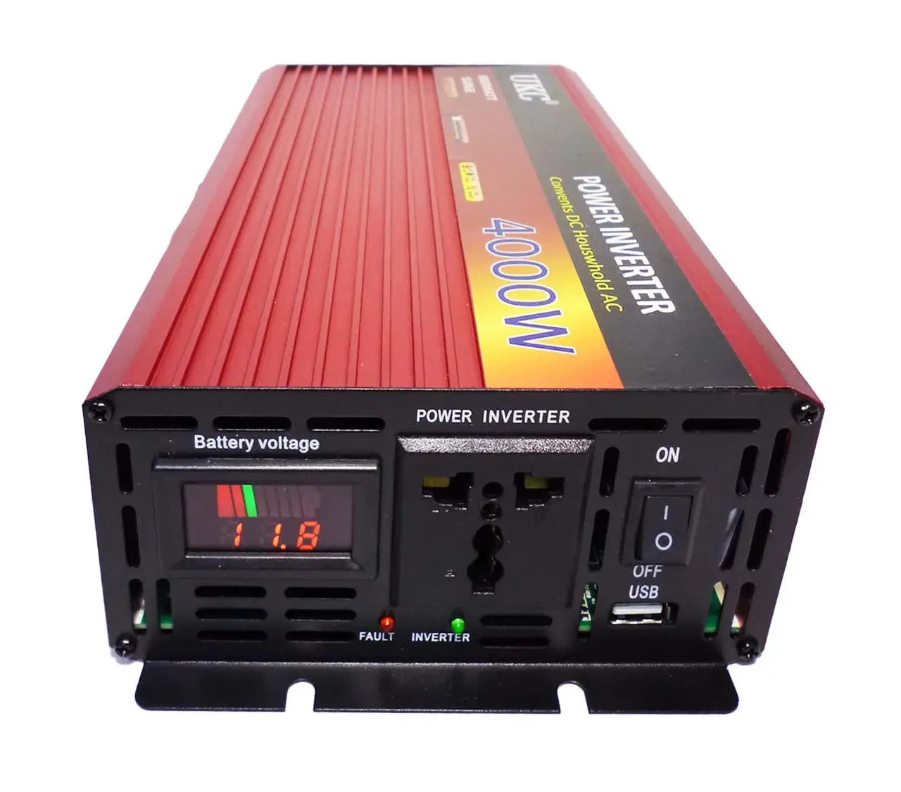 Автомобільний інвертор (перетворювач напруги) UKC Surge 4000W 12В→220В з м’яким стартом