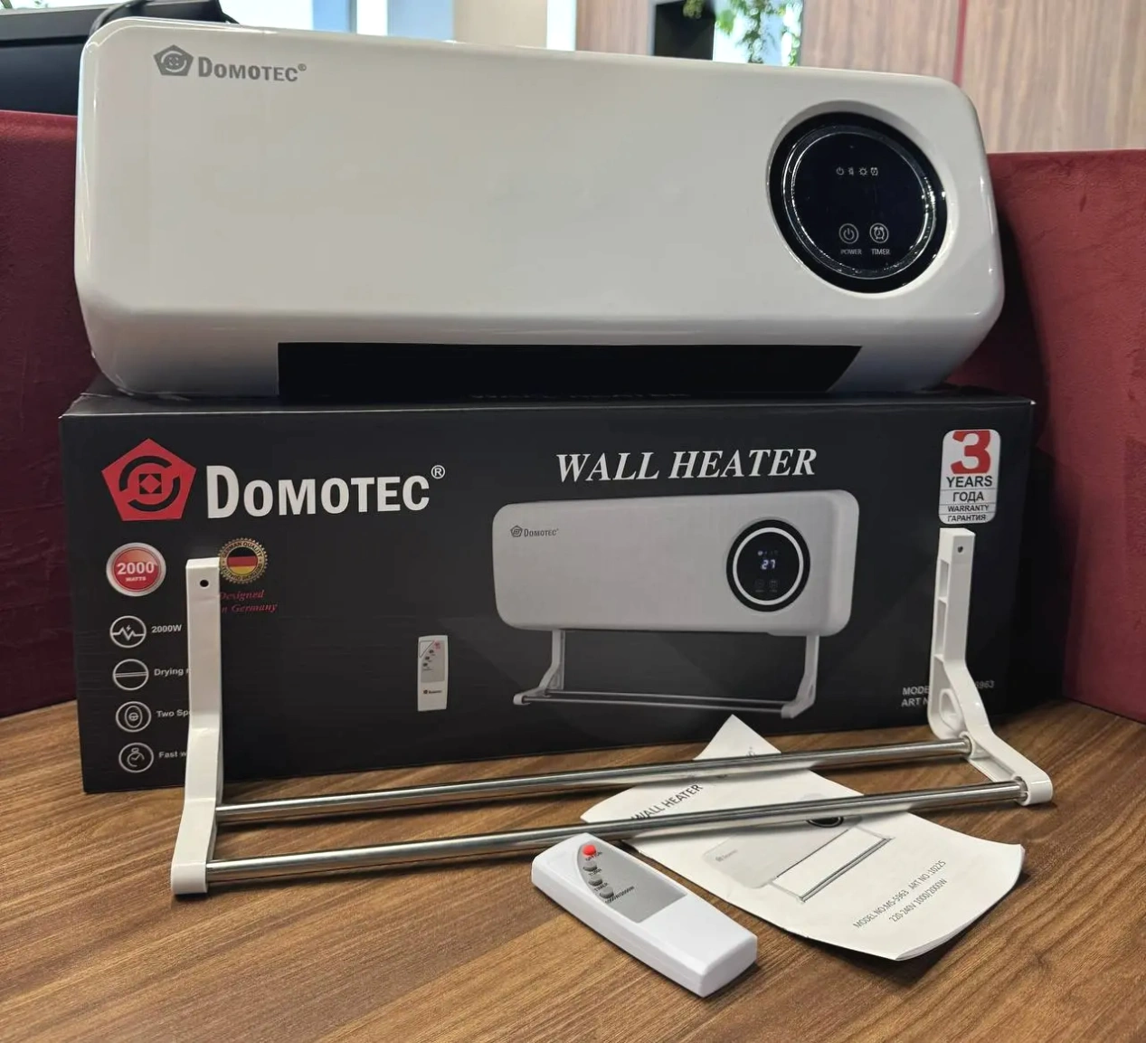 Настінний обігрівач Domotec MS-5963 White 2000 Вт з пультом і сушаркою