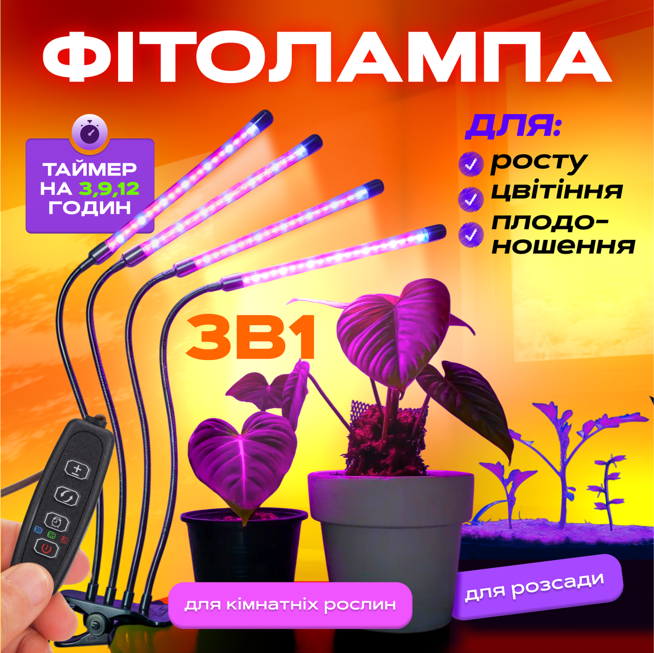 Фітолампа, лампа світлодіодна для рослин