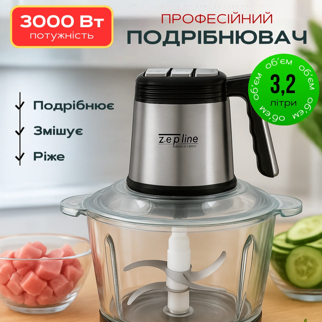 Подрібнювач 6в1 з двома чашами 3,2 л 3000 Вт ZP-00219